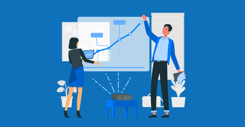 Two people looking at the growth chart of their enterprise.