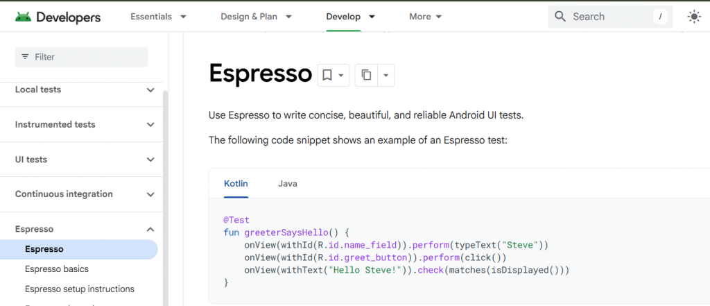 Espresso Test automation tool